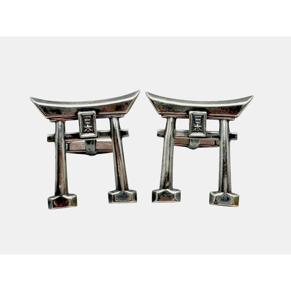 Vintage Sterling Silver Large Torii Gate Cufflinks Made In Japan